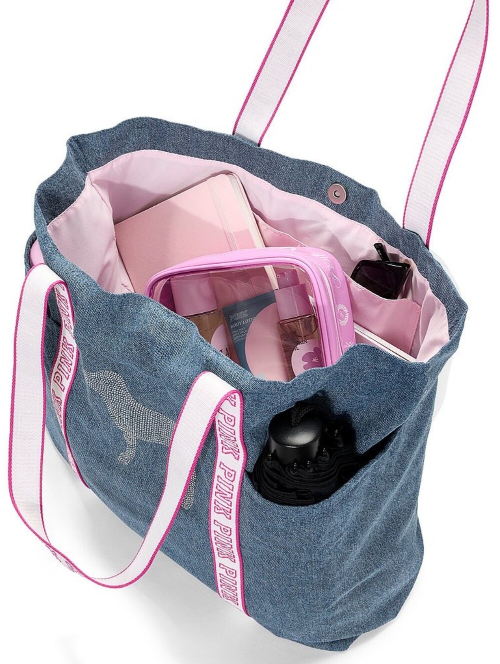 🌹NeW!!🌹PINK DOG DENIM RHINESTONE BLING TOTE BAG
